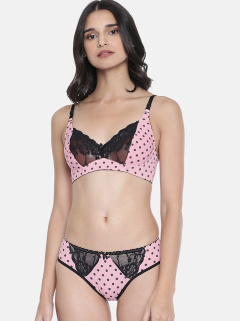 

Lady Love Women Pink & Black Printed Lingerie Set