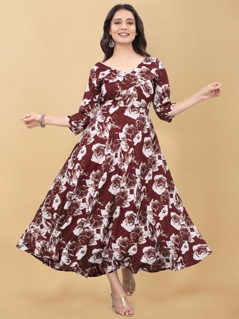 

WEAVETECH IMPEX Maroon Floral Crepe Midi Dress