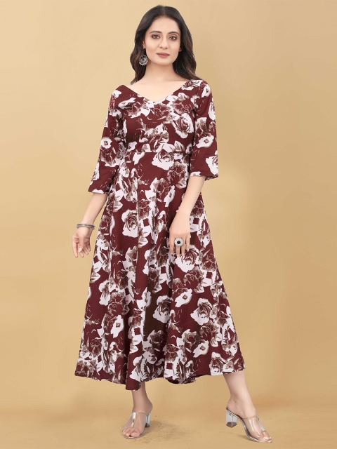 

WEAVETECH IMPEX Maroon Floral Crepe Midi Dress