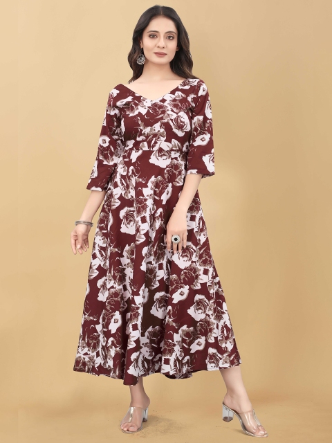 

WEAVETECH IMPEX Maroon Floral Crepe Midi Dress