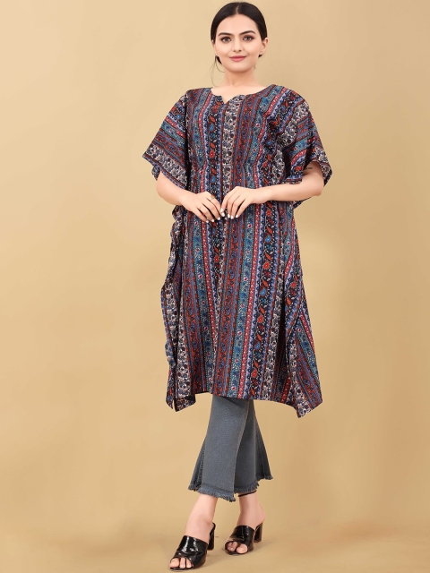 

WEAVETECH IMPEX Women Multicoloured Crepe Kaftan Kurta, Blue