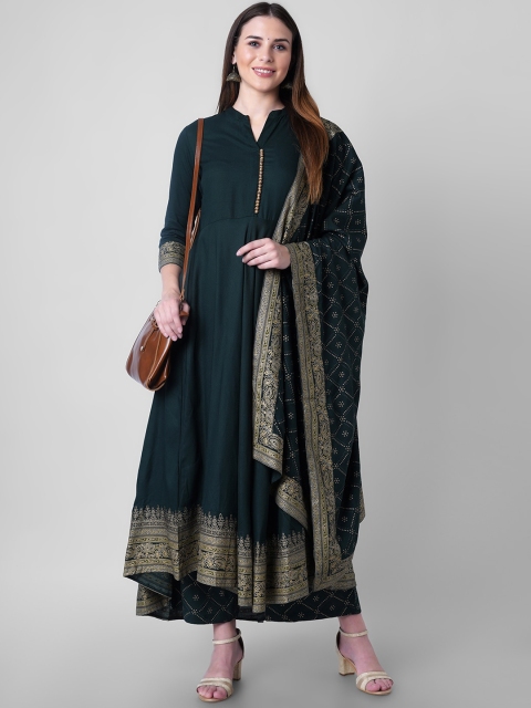 

Mollar Women Green Printed Kurta with Palazzos & With Dupatta