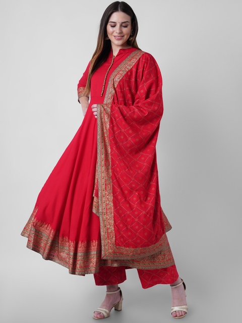 

Mollar Women Red Ethnic Motifs Beads and Stones Kurta with Palazzos & With Dupatta