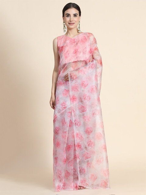 

ORUS White Floral Organza Saree