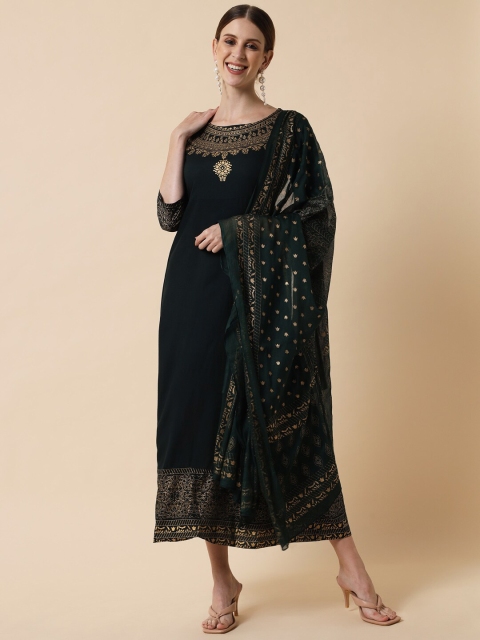 

Meeranshi Green Ethnic Motifs A-Line Maxi Dress