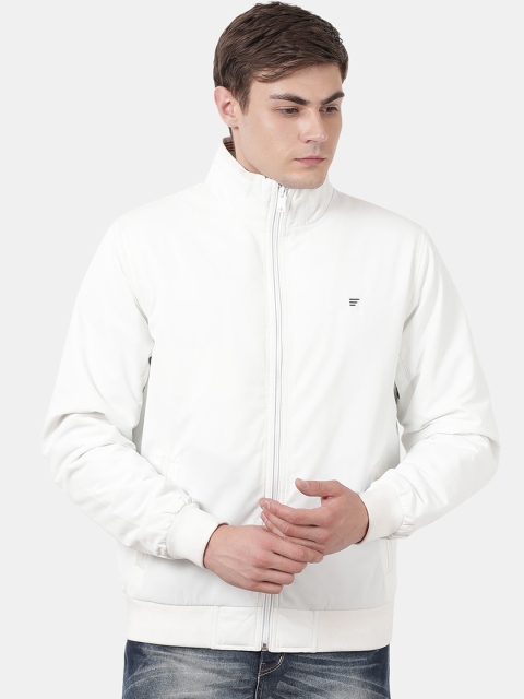 

t-base Men White Windcheater Bomber Jacket