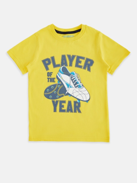 

Pantaloons Junior Boys Yellow & arylide yellow Printed Applique T-shirt