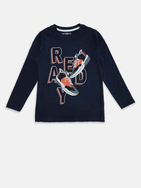 

Pantaloons Junior Boys Navy Blue Typography Printed Cotton T-shirt