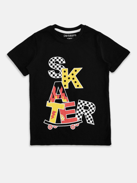 

Pantaloons Junior Boys Black Typography Printed Applique T-shirt