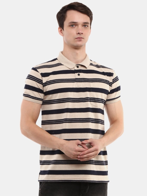 

V-Mart Men Beige Striped Polo Neck T-shirt