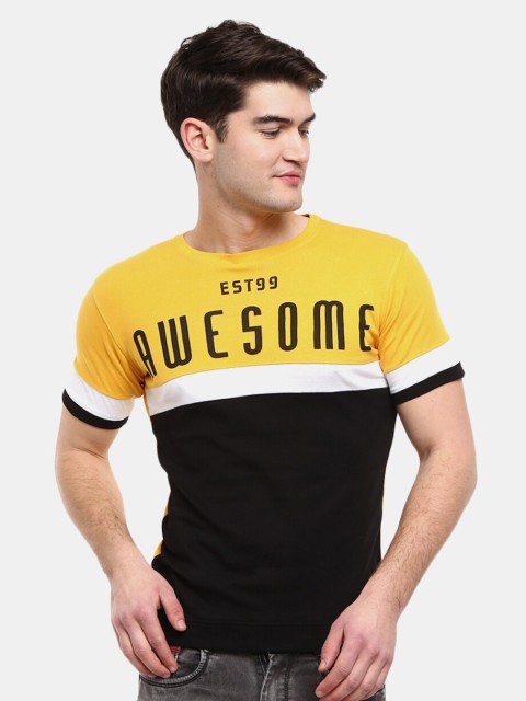 

V-Mart Men Yellow & Black Colourblocked Slim Fit T-shirt