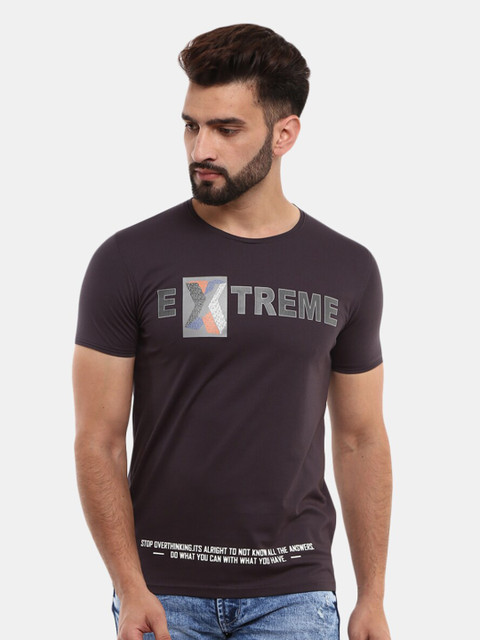 

V-Mart Men Grey & brown Typography Printed Slim Fit T-shirt