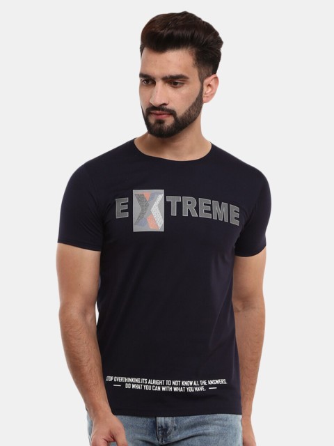 

V-Mart Men Navy Blue Typography Printed Applique Slim Fit T-shirt