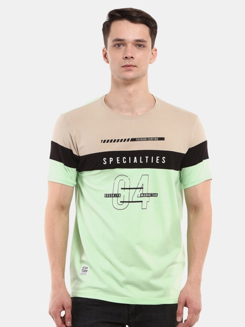 

V-Mart Men Green Typography Colourblocked Slim Fit T-shirt