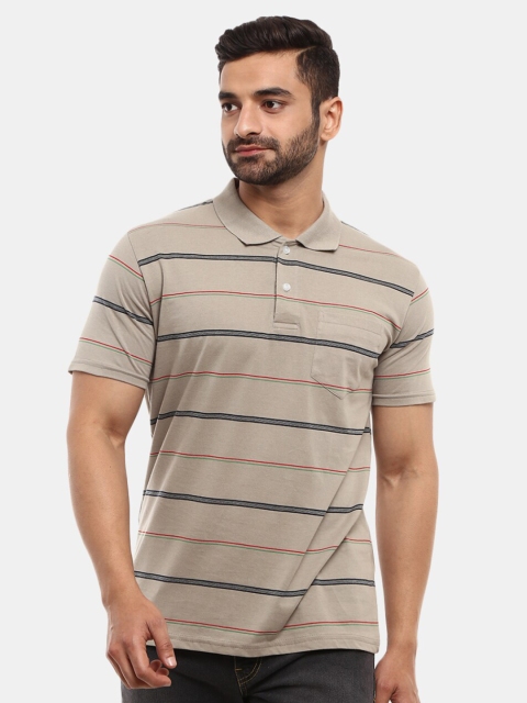 

V-Mart Men Green Striped Polo Collar Slim Fit T-shirt