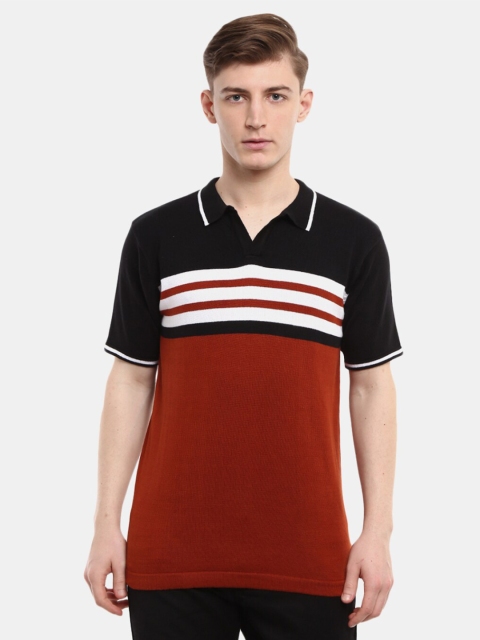

V-Mart Men Black Striped Dyed Polo Collar Slim Fit T-shirt