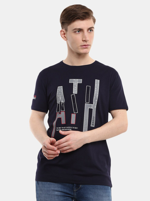 

V-Mart Men Navy Blue Printed Slim Fit T-shirt