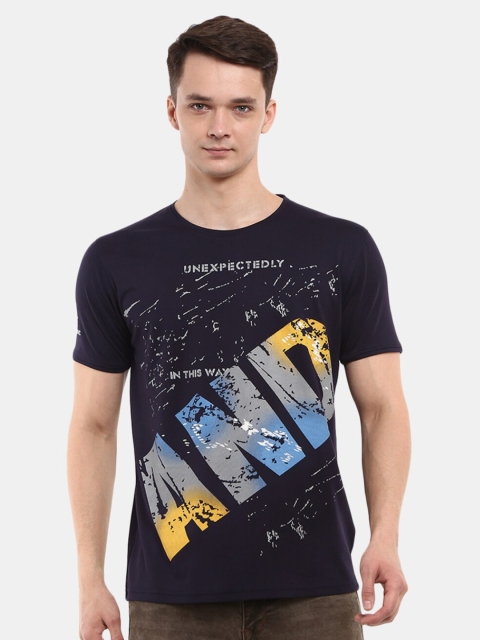 

V-Mart Men Navy Blue Printed Slim Fit T-shirt