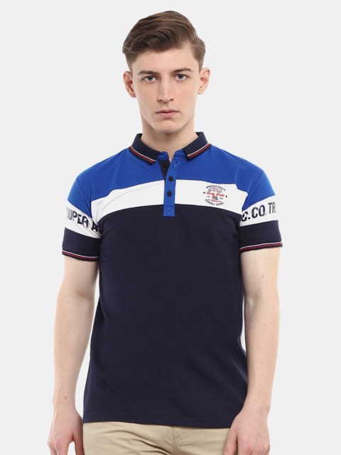 

V-Mart Men Navy Blue & Blue Colourblocked Polo Collar Slim Fit T-shirt