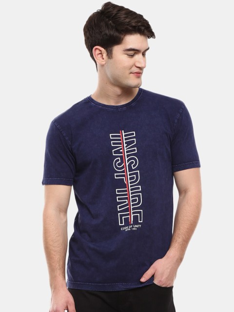 

V-Mart Men Navy Blue Typography Printed Raw Edge T-shirt