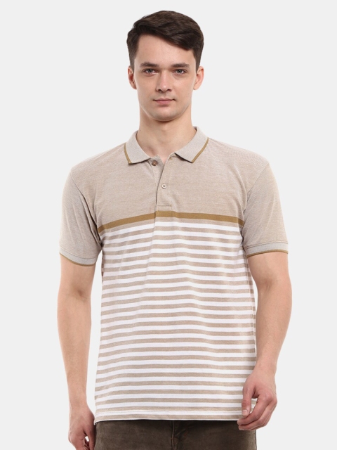 

V-Mart Men Beige Striped Polo Collar T-shirt