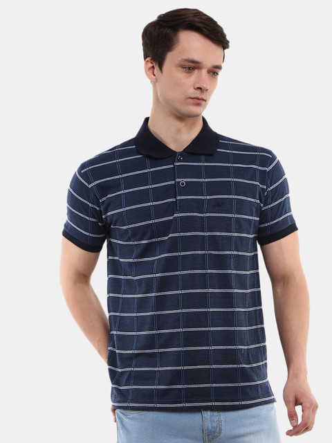 

V-Mart Men Navy Blue & dark sapphire Checked Polo Collar T-shirt
