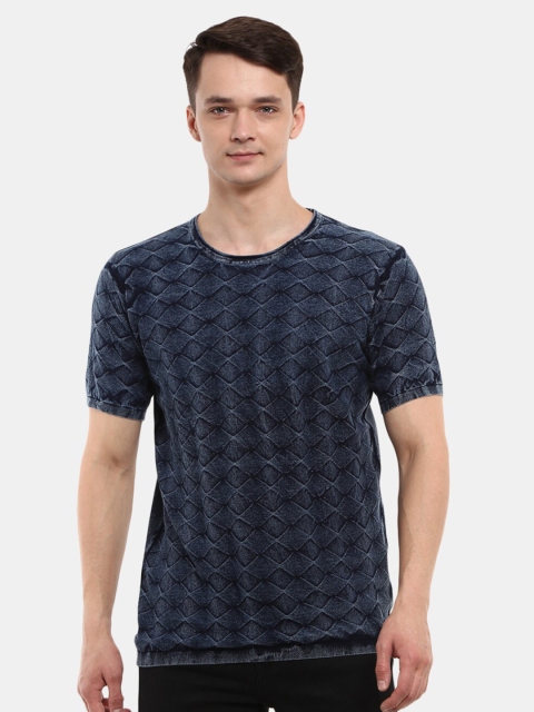 

V-Mart Men Blue & gunmetal Raw Edge Slim Fit T-shirt