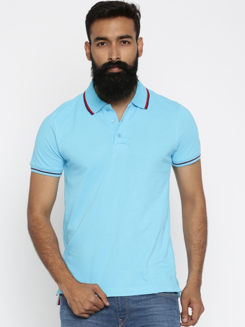 

Aventura Outfitters Men Blue Solid Polo Collar Pure Cotton T-shirt