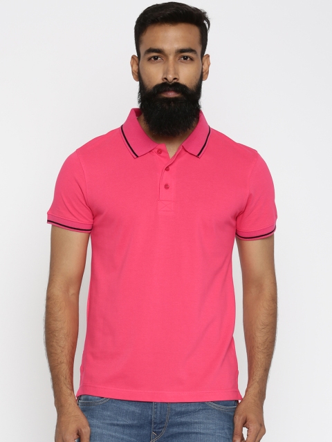 

Aventura Outfitters Men Pink Solid Polo Collar Pure Cotton T-shirt