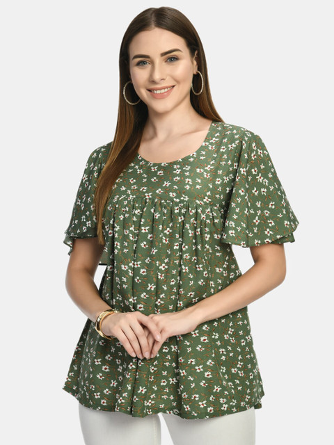 

Akshatani Green & olive branch Floral Print Crepe Top