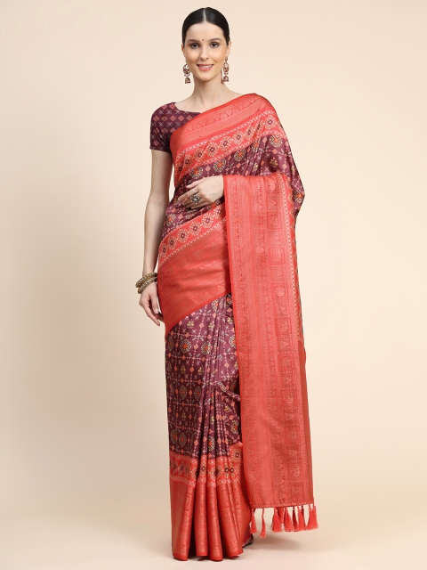 

KALANANDI Magenta & White Floral Zari Silk Blend Patola Saree