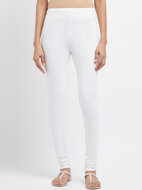 

W Women White Solid Churidar-Length Leggings