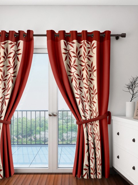 

Cortina Set of 2 Maroon & Beige Printed Door Curtain