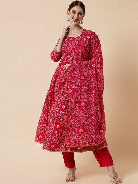 

Meeranshi Women Pink Floral Embroidered Panelled Gotta Patti Kurti with Trousers & With Dupatta