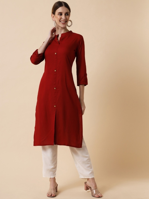 

Meeranshi Women Red Panelled Kurta with Trousers