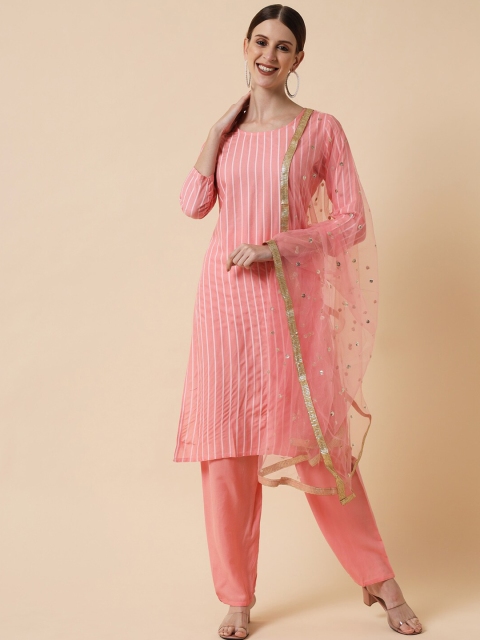 

Meeranshi Women Peach-Coloured Gotta Patti Kurta with Trousers & With Dupatta