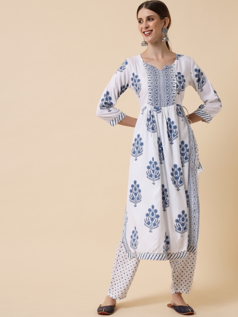 

Meeranshi Women White Ethnic Motifs Printed Empire Gotta Patti Kurta with Trousers