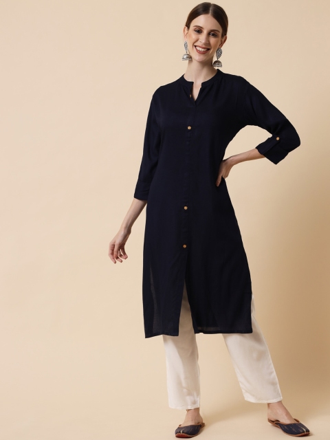 

Meeranshi Women Navy Blue Kurta with Trousers