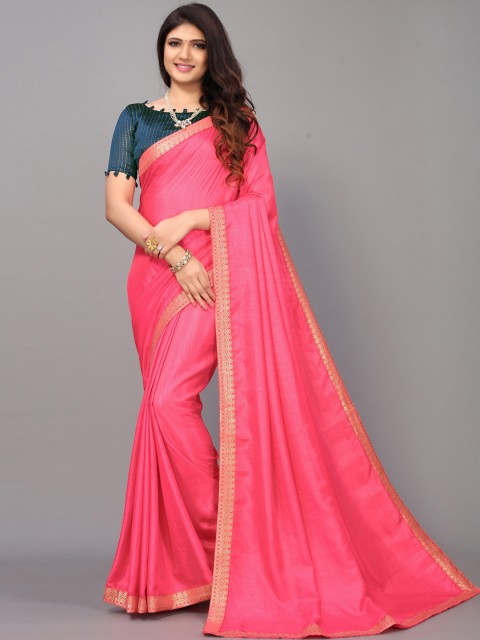 

KALINI Pink & Gold-Toned Poly Silk Saree