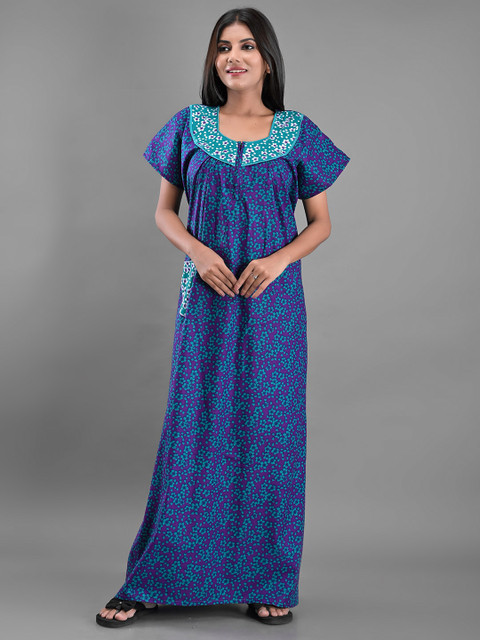 

Apratim Blue Printed Maxi Nightdress