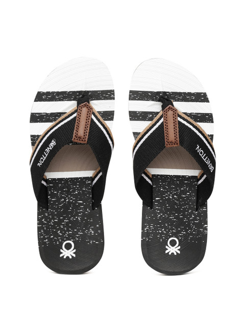 

United Colors of Benetton Men Black & White Striped Flip-Flops
