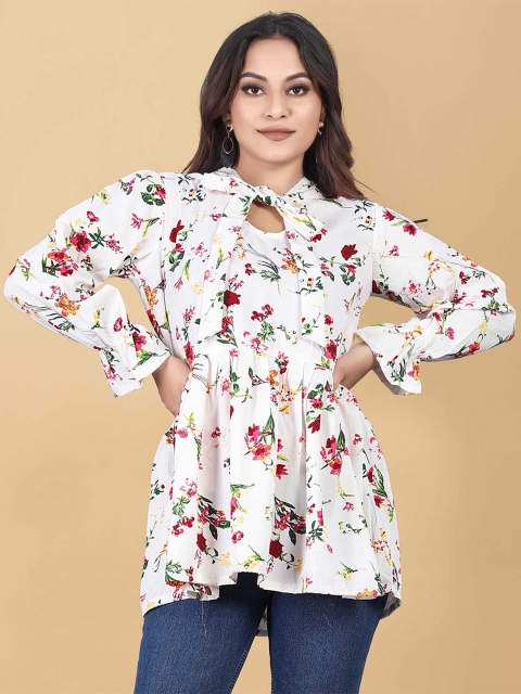 

WEAVETECH IMPEX White & magnolia Floral Print Crepe Top