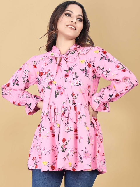 

WEAVETECH IMPEX Pink & classic rose Floral Print Crepe Shirt Style Top