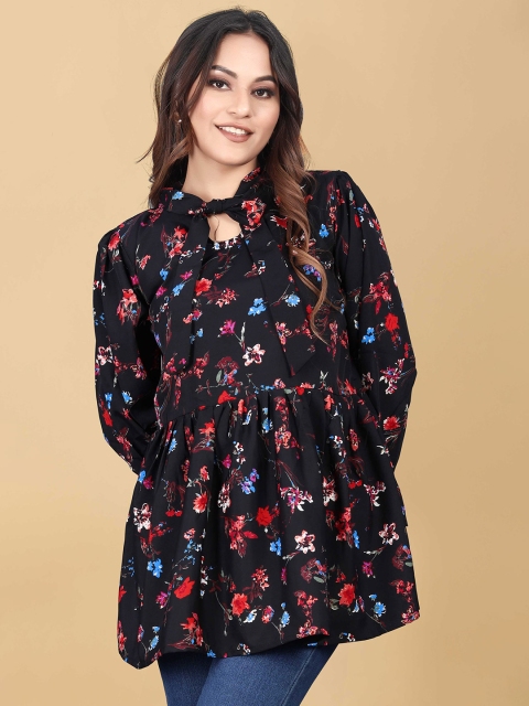 

WEAVETECH IMPEX Black Floral Print Crepe Shirt Style Top