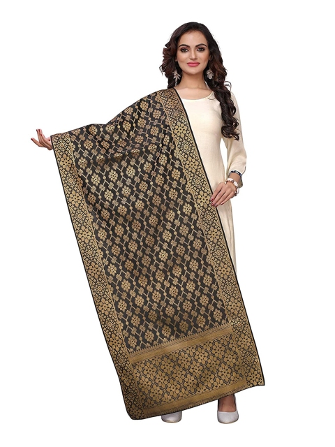 

Kasak Black & Gold-Toned Woven Design Art Silk Dupatta