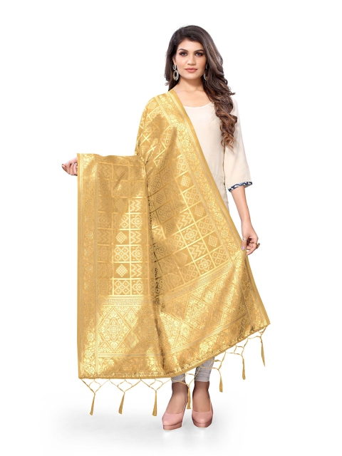 

Kasak Gold-Toned Woven Design Art Silk Bandhani Dupatta