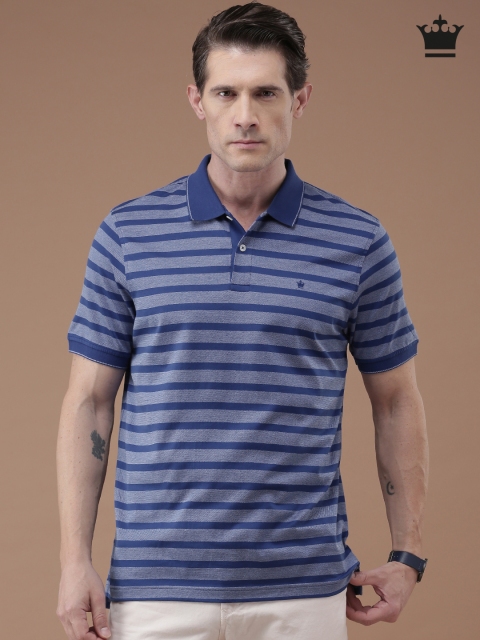 

Louis Philippe Men Blue Striped Polo Collar T-shirt