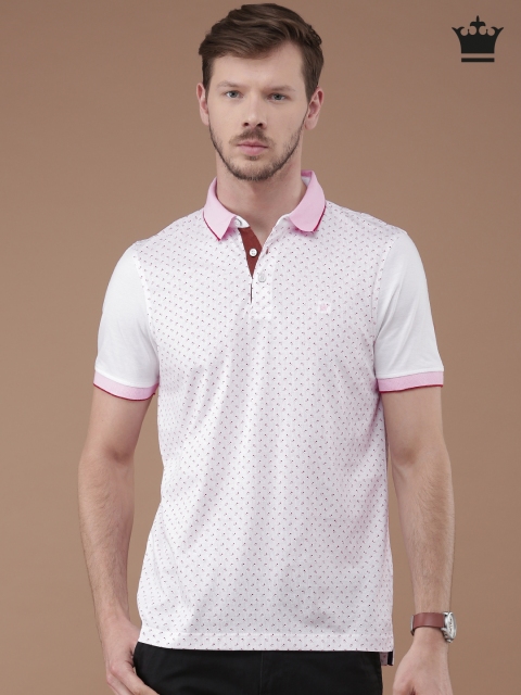 

Louis Philippe Men Off-White & Pink Printed Tailored Fit Polo T-shirt