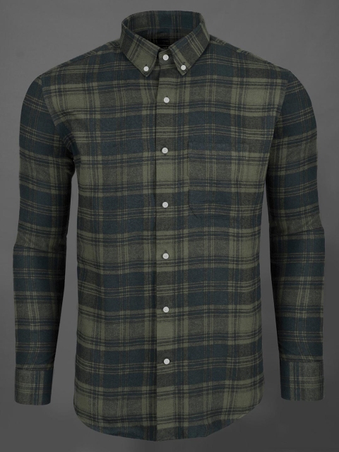 

FRENCH CROWN Men Green Standard Checked Formal Shirt