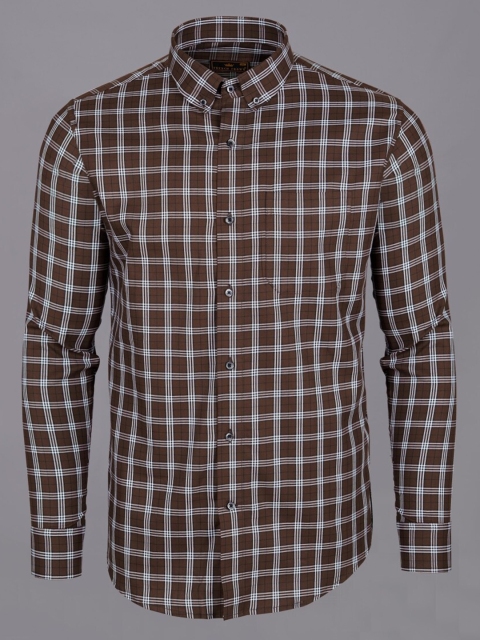 

FRENCH CROWN Men Brown cotton Standard Tartan Checks Checked Formal Shirt